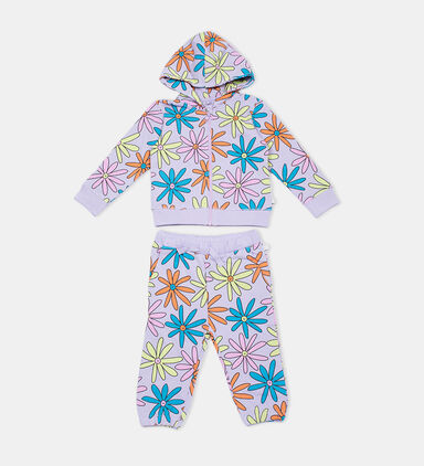 Floral Printed Cotton Fleece Tracksuit Set