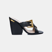 Leather Buckle High Heel Sabots