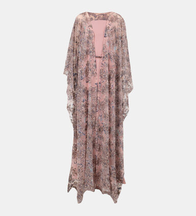 Floral Embellished Tulle Satin Kaftan