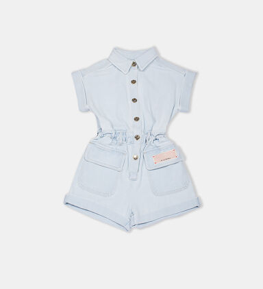 Girl Light-washed Cotton Denim Jumpsuit