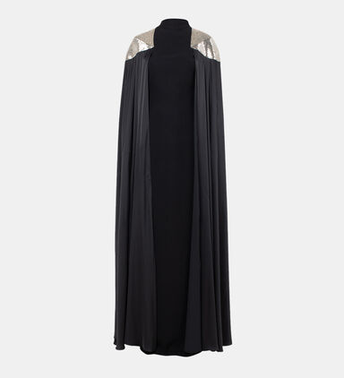 Connected Cape Embroidered Pipe Dress