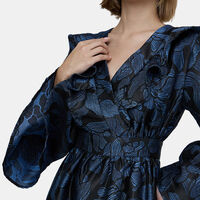 Jacquard V-neck Dress Flared Sleeves