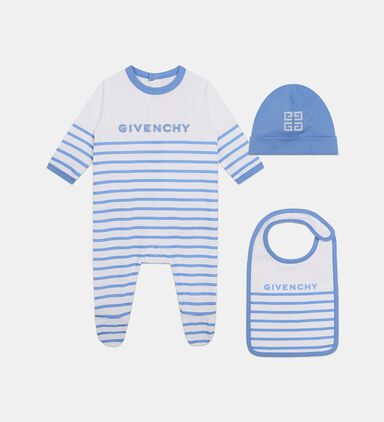 Set Of Striped Cotton Pyjamas, A Bib, And A Hat