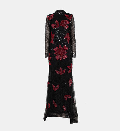 Embroidered Aflic Flower Long Dress