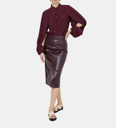 Eco Leather Metal Finish Midi Skirt