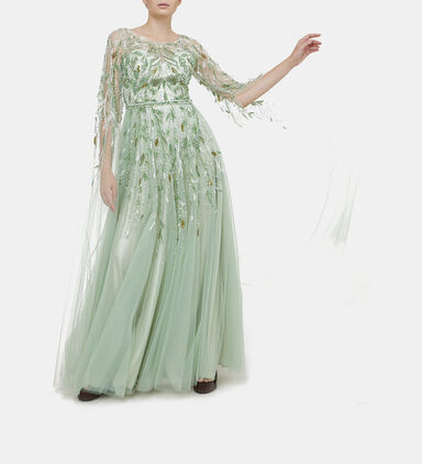 Leaves-design Cape Maxi Gown