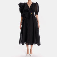 Asymmetrical Ruffle Chiffon Midi Dress