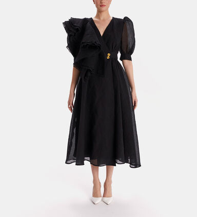 Asymmetrical Ruffle Chiffon Midi Dress