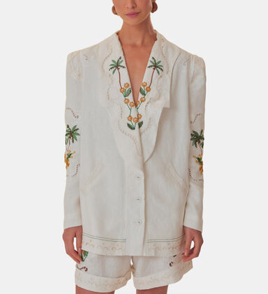 Coconut Tree Macaw Embroidered Richelieu Blazer