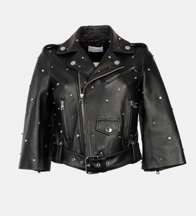 Rhinestones Leather Biker Jacket