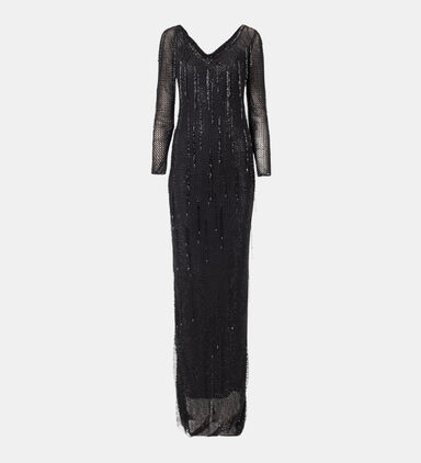 Fringe-detailed Sheer Net Dress