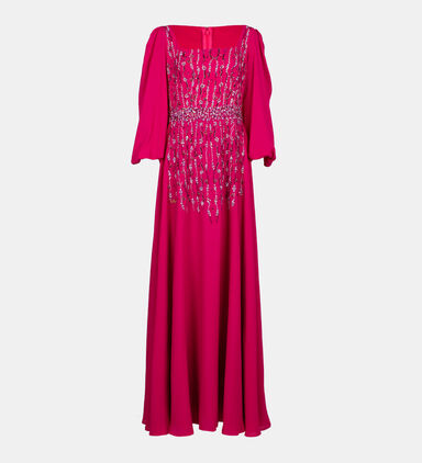 Rhinestones Flowy Sleeves Maxi Gown