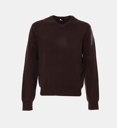 Wool Ribbed Hem V-neck Sweatshirt