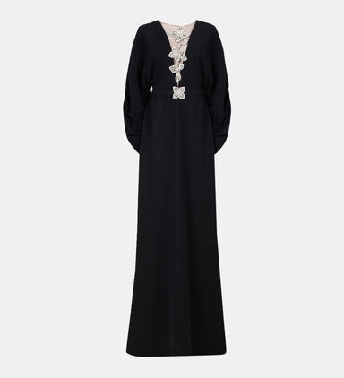 Embroidered-design Belted Long Dress