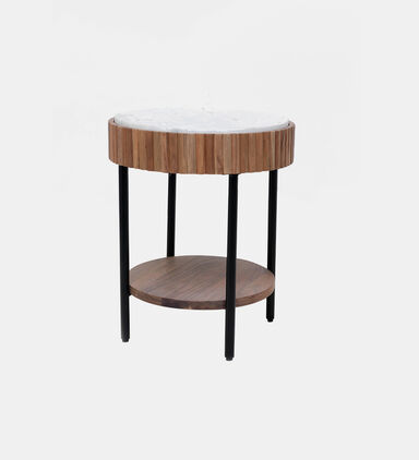 Acacia Wood Ribbed Side Table