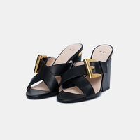 Leather Buckle High Heel Sabots