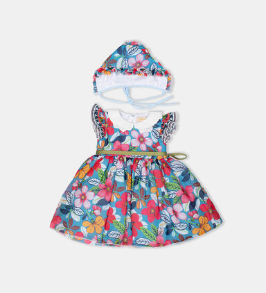 Chiffon Floral-print Hat Dress Set