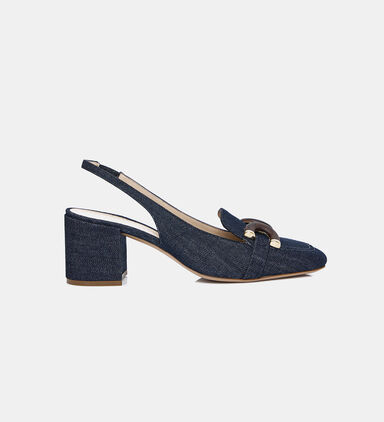 Side-elastic Denim Sling-back Heels