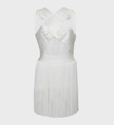 Crossover Halter Fringe Mini Dress