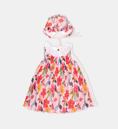 Chiffon Floral Logo Hat Dress Set