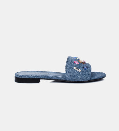 Anita Rhinestone Denim Slippers