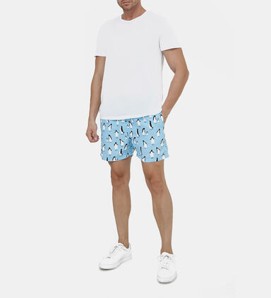 Men Sky Penguin Printed Swim Shorts