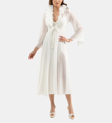 Ruffled Neck Robe Gown Set