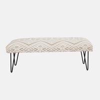 Handloom Beige Iron Legs Bench