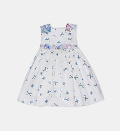 Cotton Bow-print Flared Dress