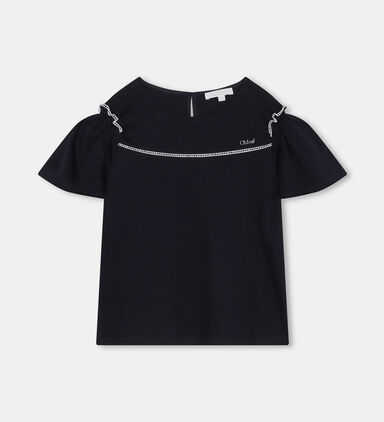 Organic Cotton Interlock Contrasted Openwork T-shirt