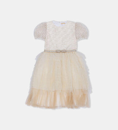 Tulle Bow Belt Layered Dress