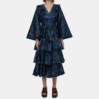 Jacquard V-neck Dress Flared Sleeves