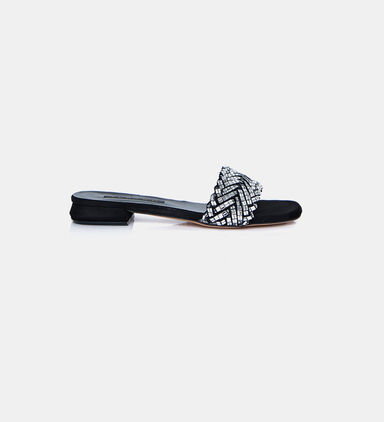 Metallizzato Strass Flat Heel Sabots