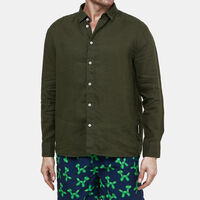 Men Olive Relaxed-fit Linen Shirt