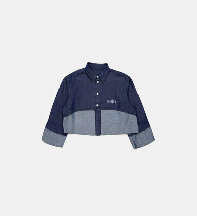 Logo Print Cropped Denim Shirt