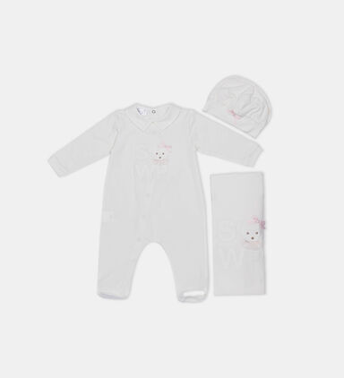 Bear-embroidery Dungaree 3-piece Set