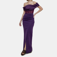 Satin Off Shoulder Gown With Tulip Neoprene Skirt