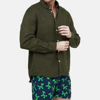 Men Olive Relaxed-fit Linen Shirt