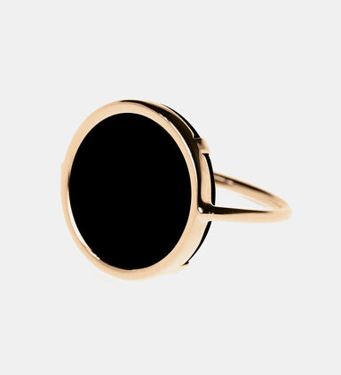 Black Onyx Disc 18k Gold Ring