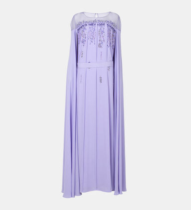 Rhinestone Pleated Tulle Satin Kaftan