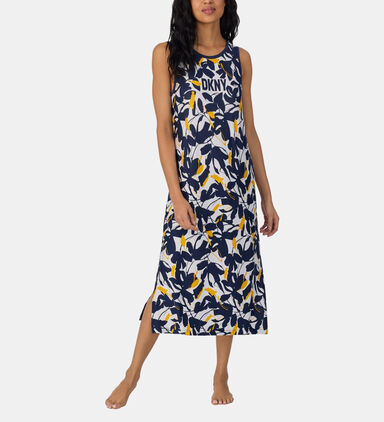 Floral-print Side Slit Sleep Dress