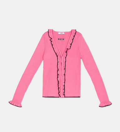 Logo-embroidered Ruffled Cardigan