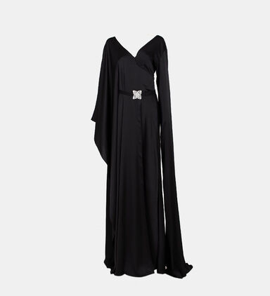 Embellished Cape Sleeve Silk Dress