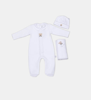 Cotton Bear Pattern Dungarees 4-piece Ser