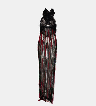 Embroidered Fabric Fringe-detailed Dress