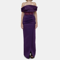 Satin Off Shoulder Gown With Tulip Neoprene Skirt