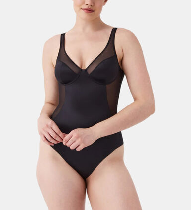 Spanx Shaping Satin thong bodysuit with tummy smoothing detail in
